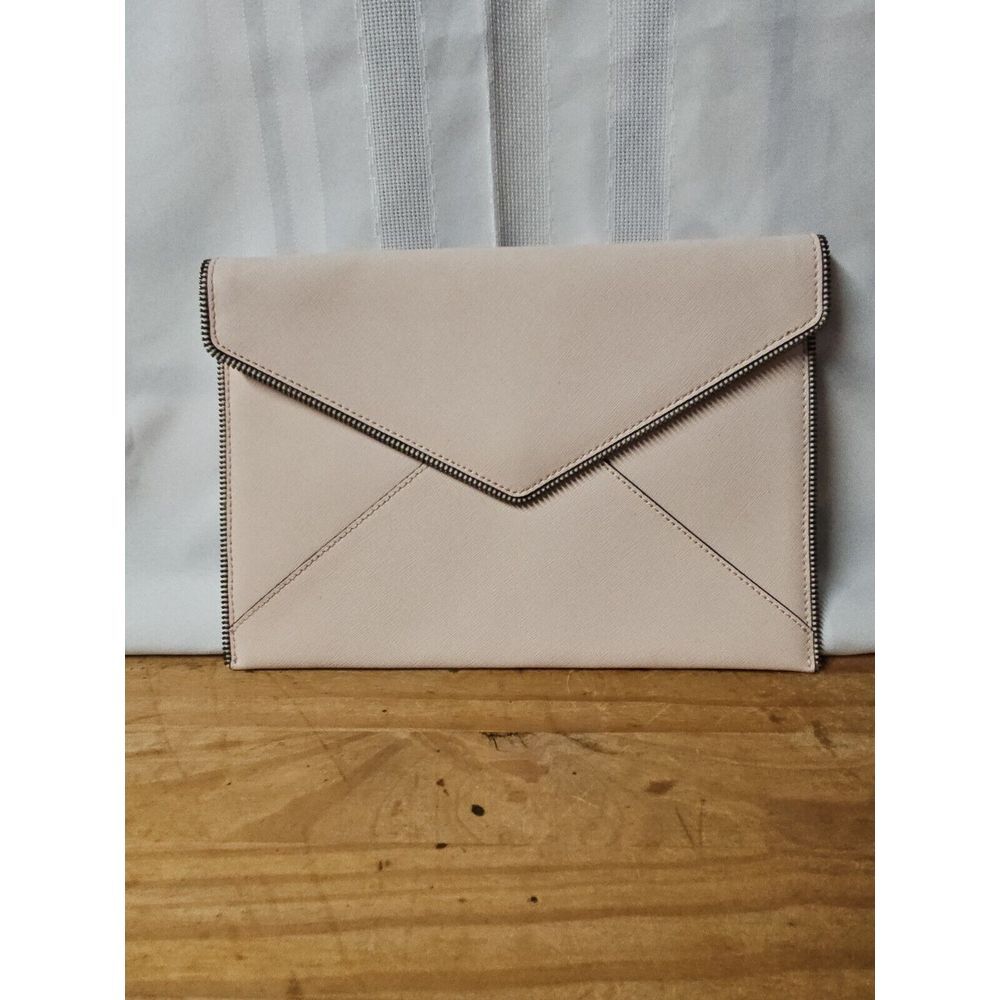 Rebecca Minkoff Leo Envelope Clutch Zipper Edge Blush Pink Saffiano‎ Leather